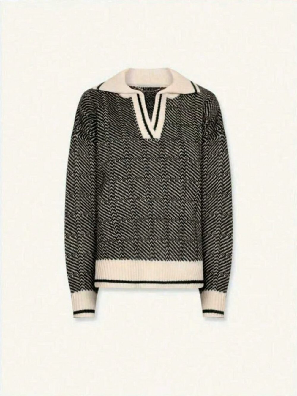 Black Casual Women's V Neck Drop Shoulder Pullover Sweater - Picture 5 of 5